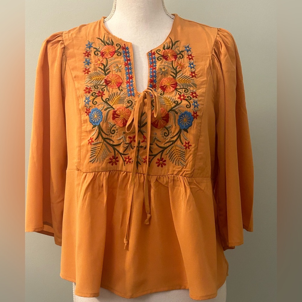 Available by Angela Fashions Embroidered Peasant Blouse